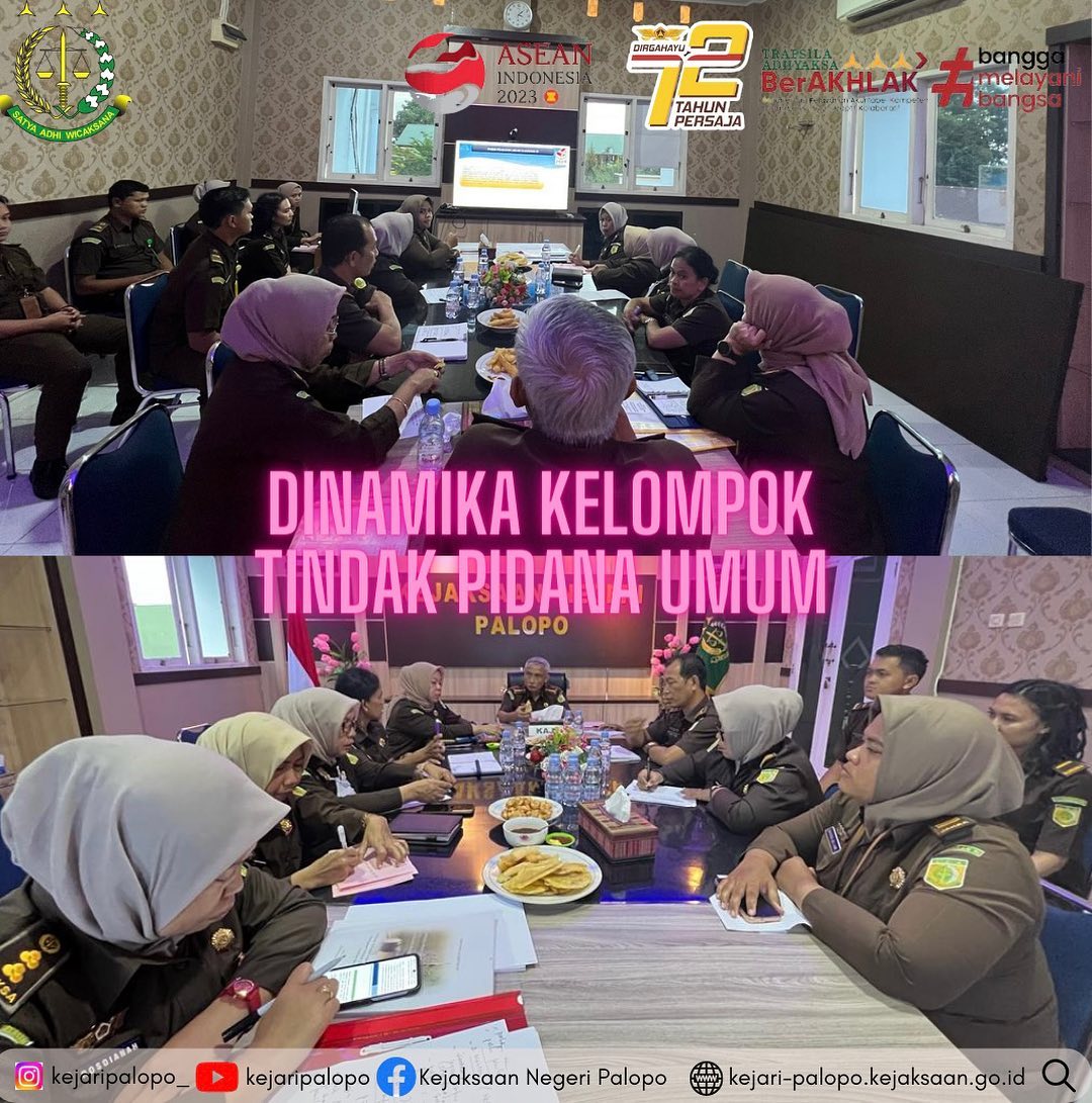 Rabu, 17 Mei 2023Telah dilaksanakan kegiatan Dinamika Kelompok bidang Tindak Pidana Umum diikuti oleh seluruh Jaksa Fungsional Kejaksaan Negeri Palopo yang diberikan pengarahan oleh Kepala Kejaksaan Negeri Palopo........#kejaksaanri #kejaksaanagungrepublikindonesia #kejaksaantinggi #kejaksaannegeri #asnkejaksaan #persajareborn #kejaksaanhebat