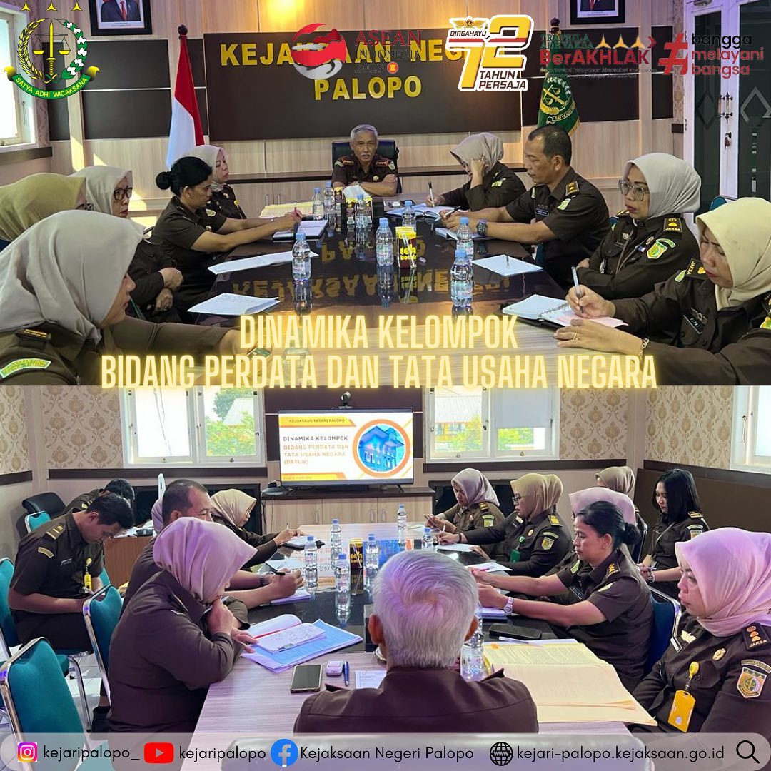 Rabu, 07 Juni 2023 Telah dilaksanakan Dinamika Kelompok pada bidang Perdata dan Tata Usaha Negara yang dipimpin oleh Kepala Kejaksaan Negeri Palopo Bpk. Agus Riyanto, S.H. bersama dengan seluruh Kasi dan Jaksa Fungsional pada Kejaksaan Negeri Palopo. .....#asnkejaksaan #kejaksaanri #kejaksaanagungrepublikindonesia #persajareborn #datun #datunpalopo