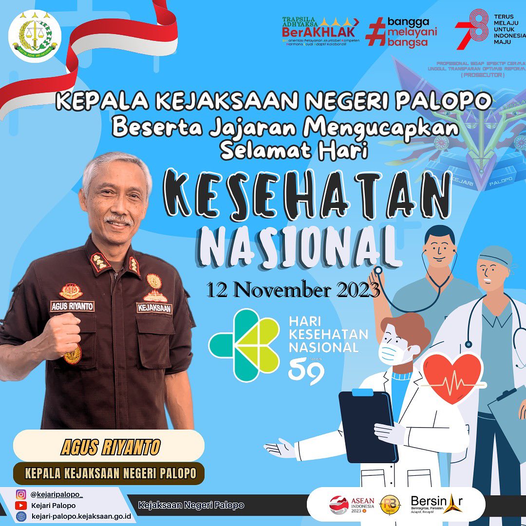 Minggu, 12 November 2023Kepala Kejaksaan beserta jajaran mengucapkan Selamat Hari Kesehatan Nasional ke-59, 12 November 2023.#jaksaagung #jaksaindonesia #kejaksaanagungrepublikindonesia #kejaksaanri #harikesehatannasional #harikesehatan