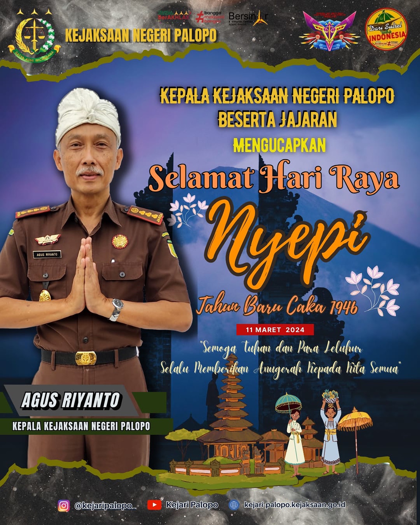 Senin, 11 Maret 2024 Kepala Kejaksaan Negeri Palopo beserta Jajaran mengucapkan Selamat Hari Raya Nyepi Tahun Baru Caka 1946 #kejaksaanri #kejaksaanagungrepublikindonesia #kejaksaanagung #kejaksaanagung #jaksaajaksaa #jaksaindonesia #jaksaagung #jaksaprofesional #jaksaberintegritas