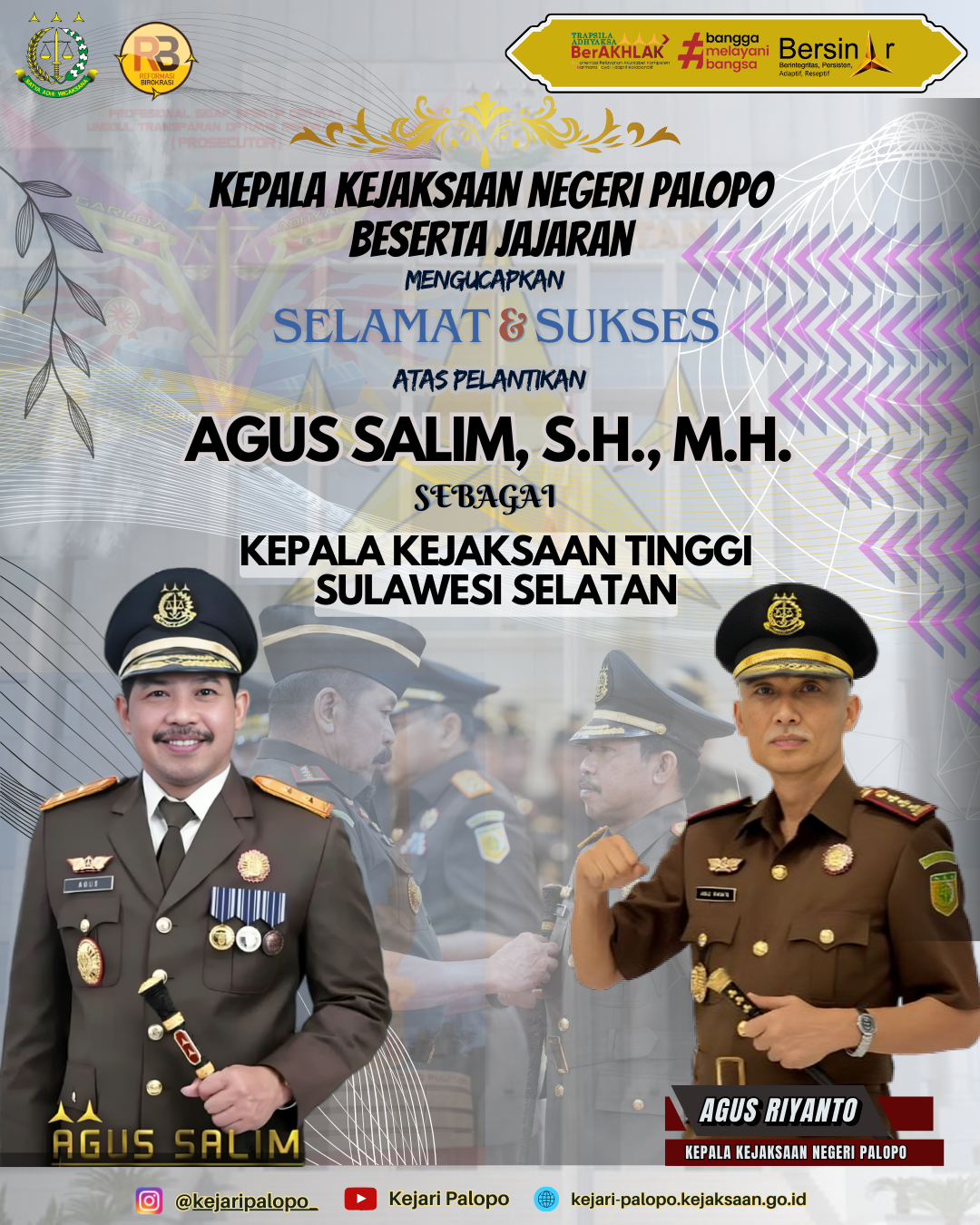 Pelantikan Kajati Agus Salim