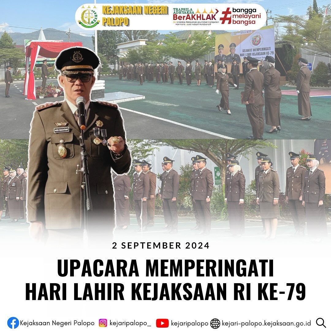 Upacara Peringatan Hari Lahir Kejaksaan Ke-79 Tahun 2024 Digelar Pada Hari Senin 2 September 2024 Dilapangan Upacara Kejaksaan Negeri Palopo Dan Diikuti Oleh Seluruh Pegawai,Kepala Kejaksaan Negeri Palopo Selaku Inspektur Upacara Membacakan Amanat Jaksa Agung Republik Indonesia