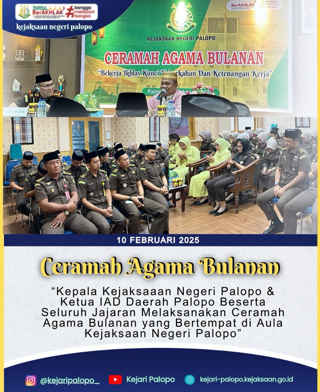 Kepala Kejaksaan Negeri Palopo & Ketua IAD Daerah Palopo Beserta Seluruh Jajaran Mengikuti Ceramah Agama Bulanan