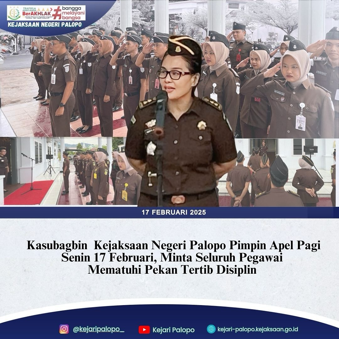 Kepala Sub Bagian Pembinaan, Ibu Margaretha Harty Paturu,S.H,M.H Menjadi penerima atau inspektur,senin (17/2/2025) di halaman Kantor Kejaksaan Negeri Palopo