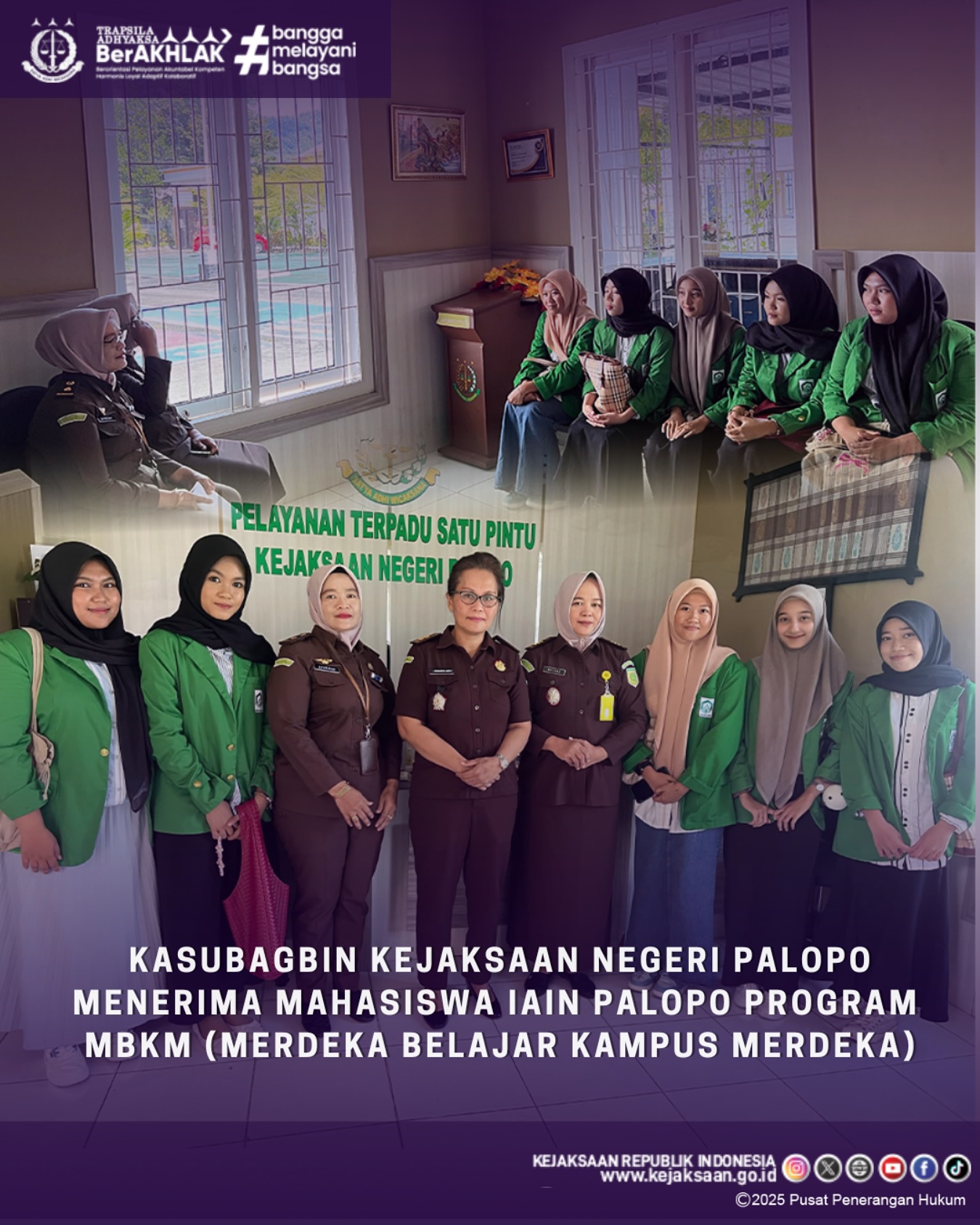 Kepala Sub Bagian Pembinaan, Ibu Margaretha Harty Paturu,S.H,M.H Menerima Mahasiswa IAIN Palopo program MBKM (Merdeka Belajar Kampus Merdeka),senin (10/3/2025) di Kantor Kejaksaan Negeri Palopo