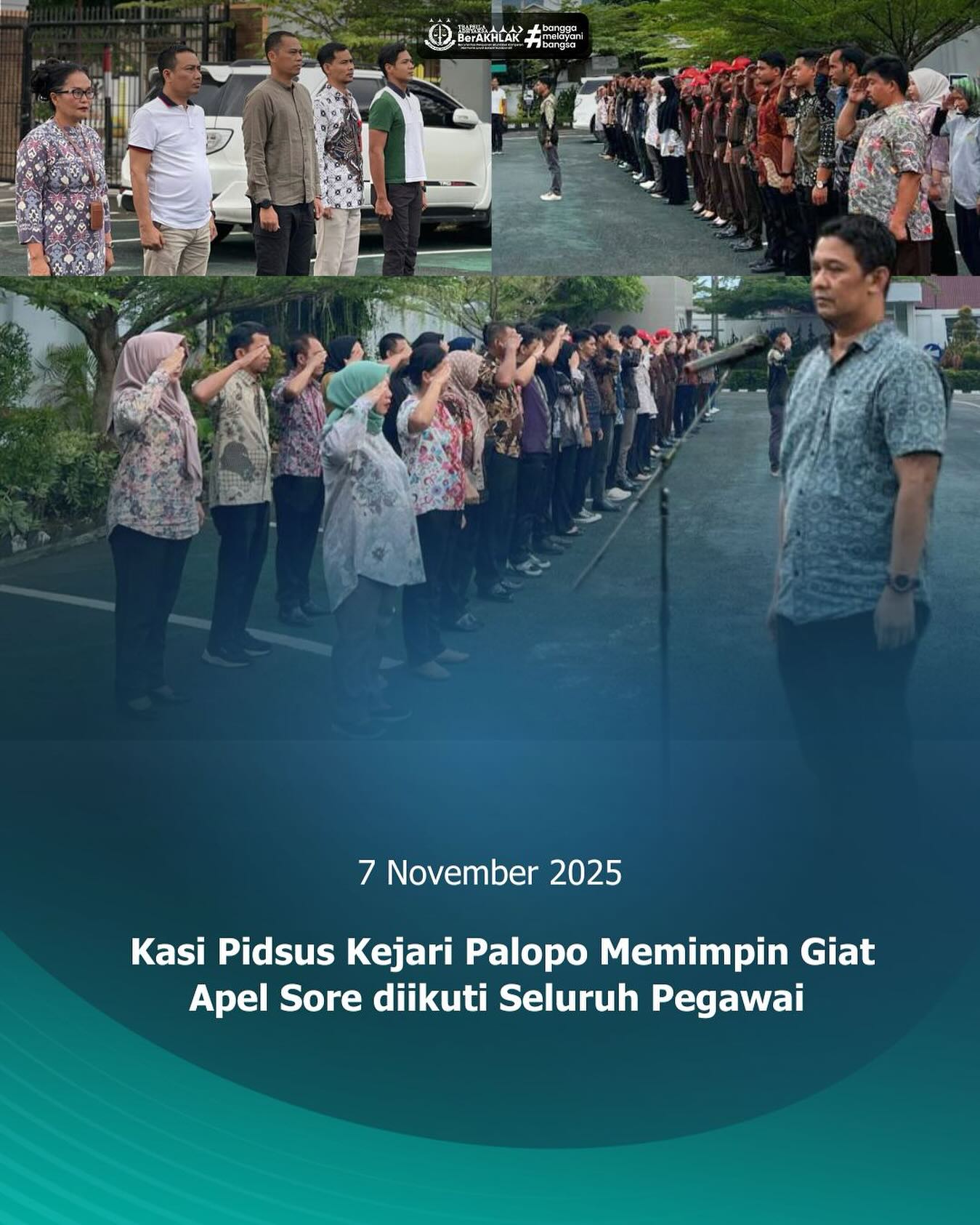 KEJARI PALOPO, Palopo— Kepala Seksi Tindak Pidana Khusus Kejaksaan Negeri Palopo, Yoga Pradila Sanjaya, S.H., M.H. Jum'at (07/11/2025) memimpin Apel Sore yang diikuti oleh seluruh pegawai Kejaksaan Negeri Palopo, bertempat di Halaman Kantor Kejaksaan Negeri Palopo.