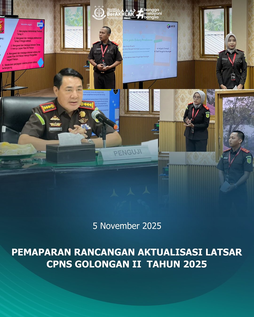 Rabu, 05 November 2025 Bertempat di Aula Kantor Kejaksaan Negeri Palopo telah dilaksanakan Seminar Rancangan Aktualisasi oleh peserta Pendidikan dan Pelatihan Dasar CPNS Kejaksaan Negeri Palopo Tahun 2025 yang diuji oleh Kepala Kejaksaan Negeri Palopo, Sinyo Redy Benny Ratag, S.H., M.H., #kejaksaanri #kejatisulsel #kejaripalopo