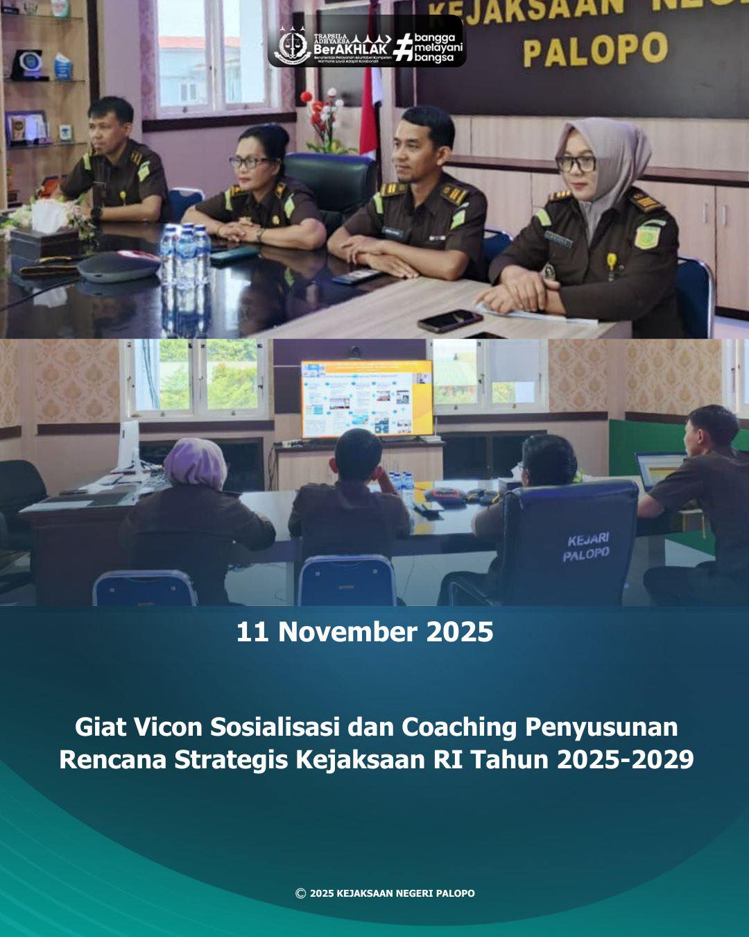 KEJARI PALOPO, Palopo— Kepala Sub Bagian Pembinaan Kejaksaan Negeri Palopo, Margaretha Harty Paturu, S.H., M.H. Selasa (11/11/2025) bersama staf pembinaan mengikuti kegiatan Sosialisasi dan __Coaching__ Penyusunan Rencana Strategis Kejaksaan RI Tahun 2025-2029 via Zoom, yang bertempat di ruang _Video Conference_ Kejaksaan Negeri Palopo.