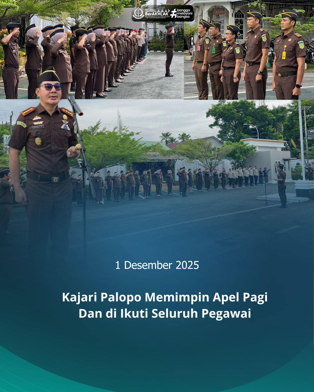 KEJARI PALOPO, Palopo— Kajari Palopo, Sinyo Redy Benny Ratag, S.H., M.H. Senin (1/12/2025) memimpin giat apel rutin yang dilaksanakan setiap hari Senin yang diikuti oleh seluruh pegawai bertempat di Halaman Kantor Kejaksaan Negeri Palopo.