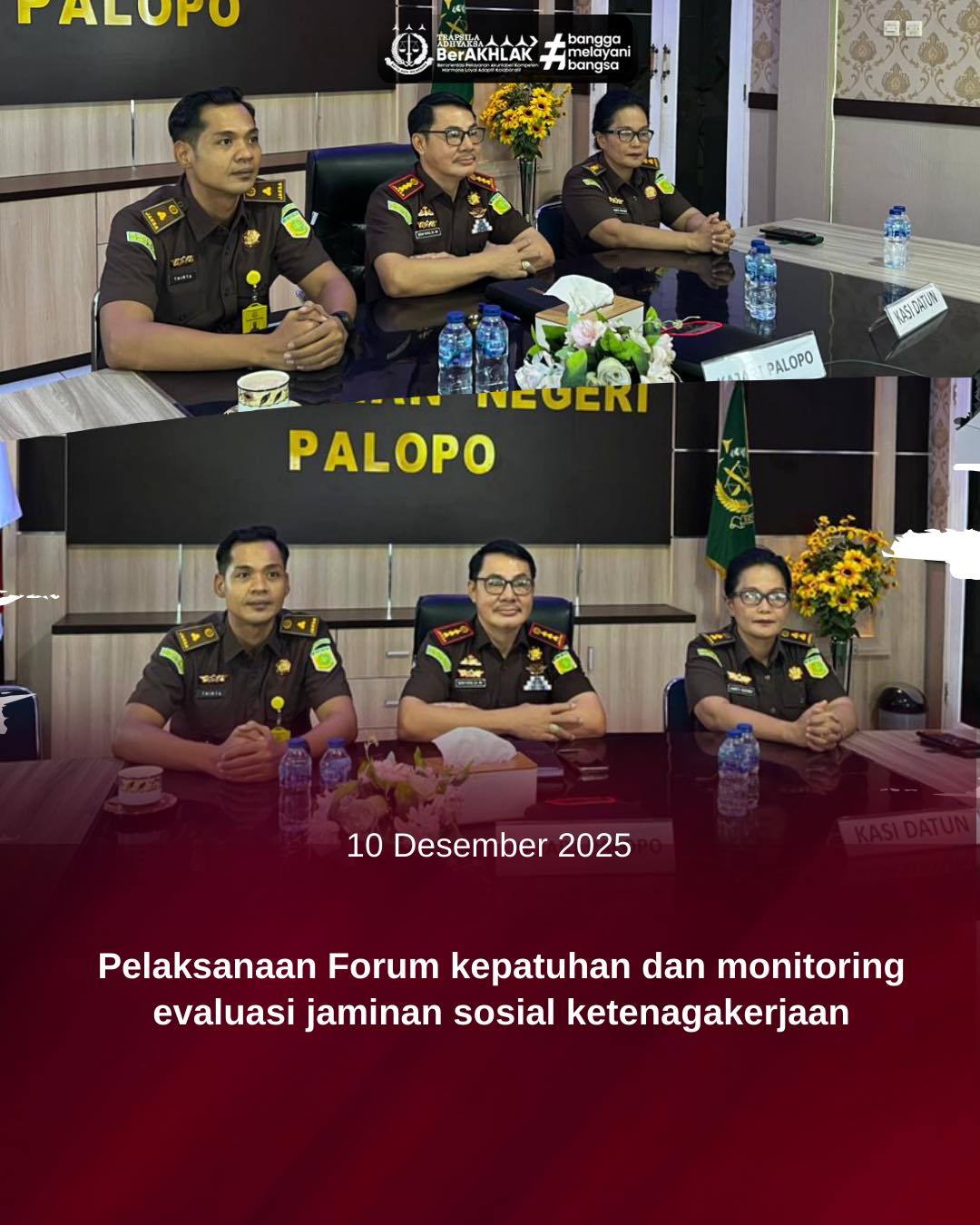 KEJARI PALOPO, Palopo— Rabu (10/12/2025) Vicon Pelaksanaan Forum kepatuhan dan Monitoring evaluasi jaminan sosial ketenagakerjaan