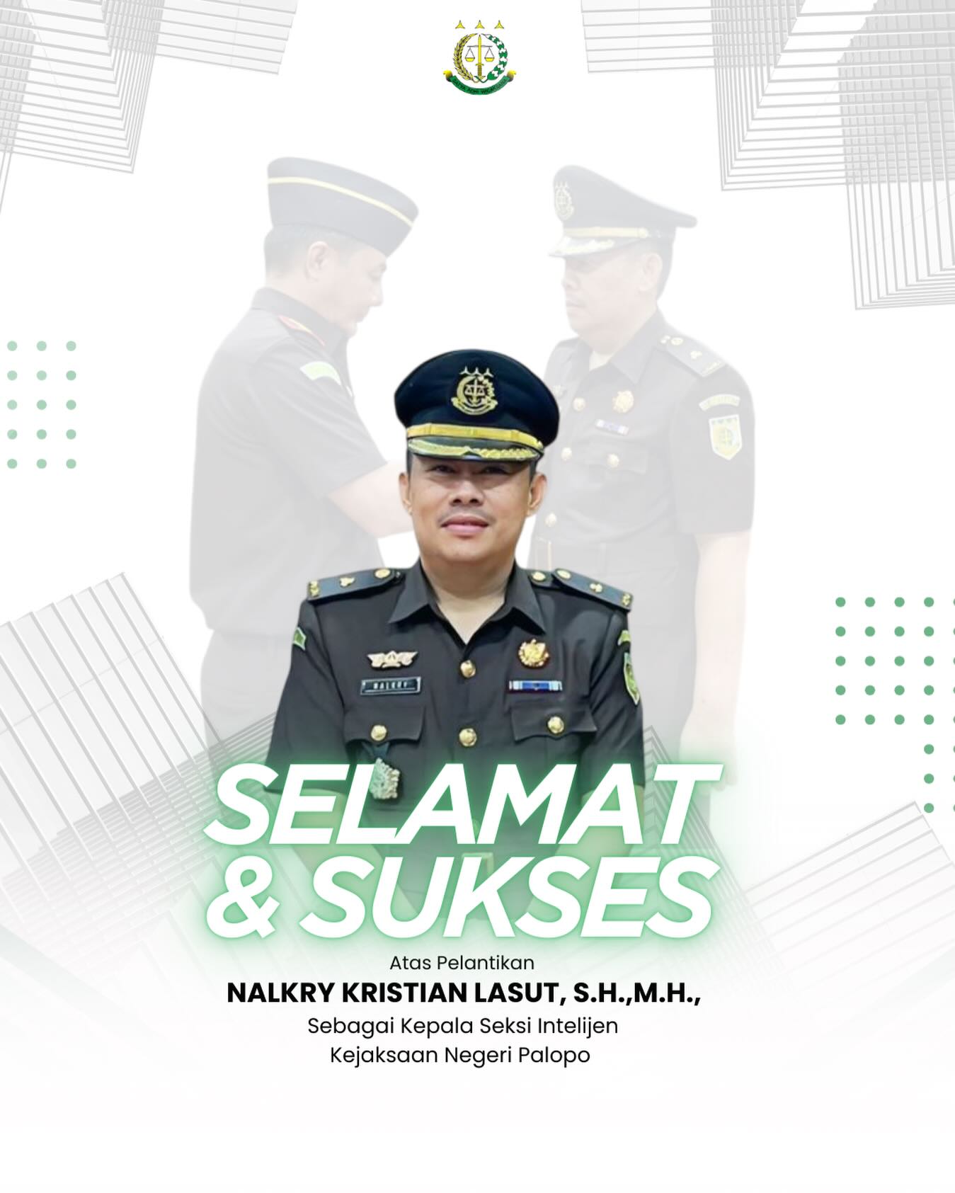 Kepala Kejaksaan Negeri Palopo Bapak Sinyo Rendy Benny Ratag, S.H., M.H beserta segenap keluarga Besar Kejaksaan Negeri Palopo mengucapkan Selamat dan Sukses kepada NALKRY KRISTIAN LASUT, S.H.,M.H.Sebagai Kepala Seksi Intelijen Kejaksaan Negeri PalopoSemoga amanah yang diberikan dapat dijalankan dengan penuh tanggung jawab, dedikasi, dan semangat pengabdian demi tegaknya hukum yang berkeadilan.#KejariPalopo #KejaksaanRI #Pelantikan #SumpahJabatan #BanggaMelayaniBangsa