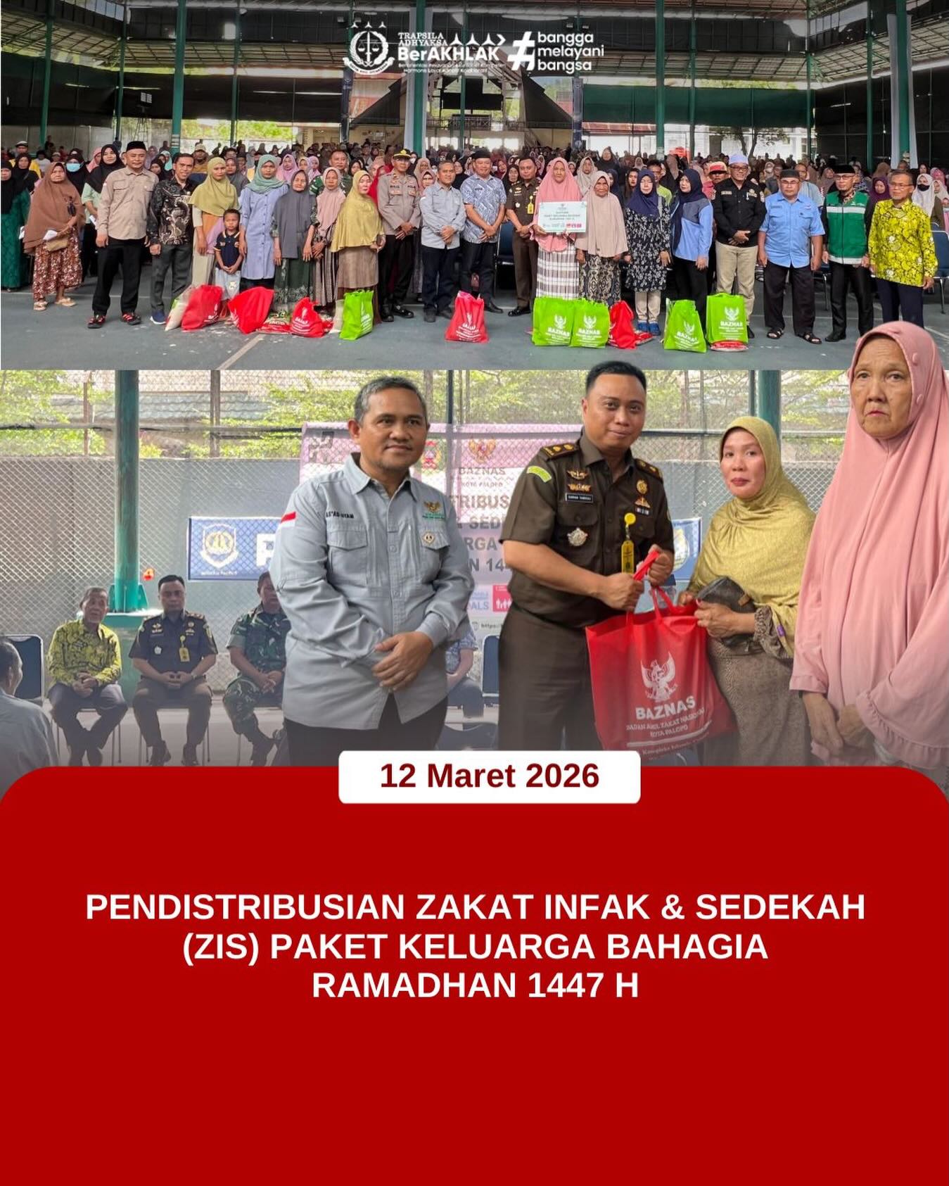 KEJARI PALOPO, Palopo— Kasubagbin Kejaksaan Negeri Palopo, SARMAN SANTOSO TANDISAU, S.H Rabu (12/03/2026) mewakili Kepala Kejaksaan Negeri Palopo mengikuti kegiatan Pendistribusian Zakat Infak dan Sedekah (ZIS) Paket Keluarga Bahagia Ramadhan 1447 H yang diselenggarakan oleh Baznas Kota Palopo.