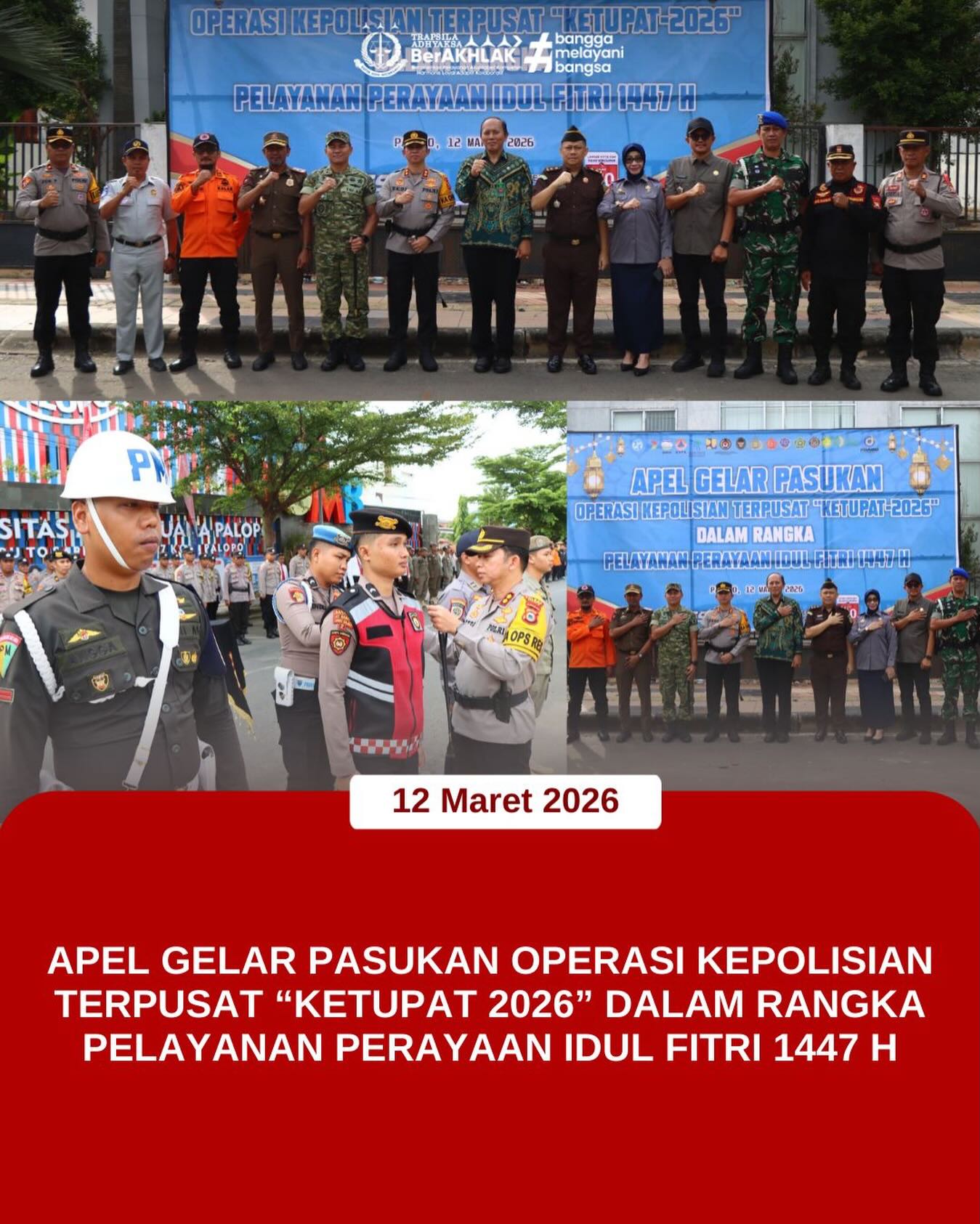 KEJARI PALOPO, Palopo— Kasi Intelijen Kejaksaan Negeri Palopo, Nalkry Kristian Lasut, S.H., M.H. Rabu (12/03/2026) mewakili Kepala Kejaksaan Negeri Palopo menghadiri Apel Gelar Pasukan Operasi Kepolisian Terpusat “KETUPAT 2026” dalam rangka Pelayanan Menjelang Idul Fitri 1447 H yang diadakan oleh Polres Kota Palopo.
